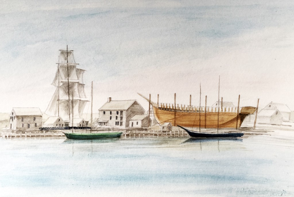 While ships were preparing for or returning on voyages at Westport Point, a significant number of new vessels were being built or 'fitted-out' behind Cory's Store. (the current Paquachuck Inn) in the 18th and 19th Century.