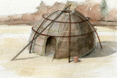 Paul Cuffe married a Wampanoag woman named Alice Abel Pequit. They first lived in a wetu like this near Russells Mills