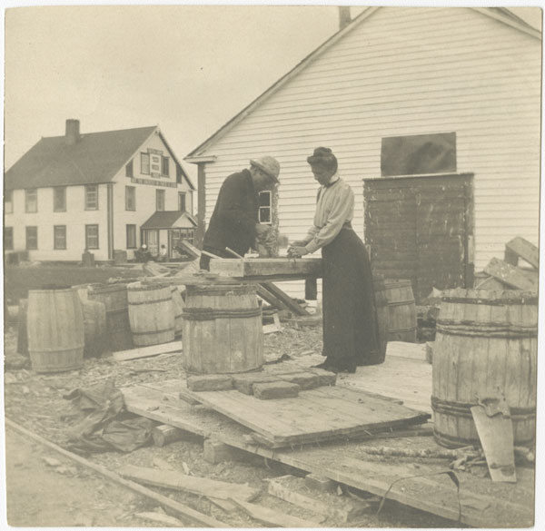Jessie Luther and Mr. Holly constructing a kiln, St. Anthony 1908