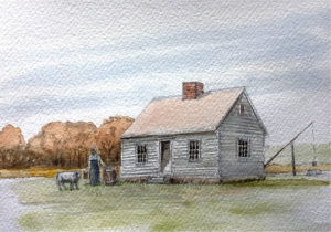 The Cuff Slocum home on their farm in Westport on Old County Road. Illustration by Ray Shaw
