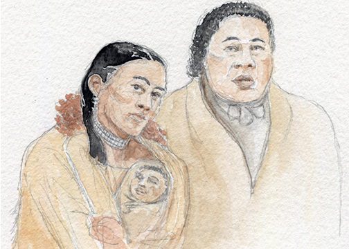 Kofi married Ruth Moses, a Wampanoag woman from Cape Cod and they had 10 children. Illustration by Ray Shaw.
