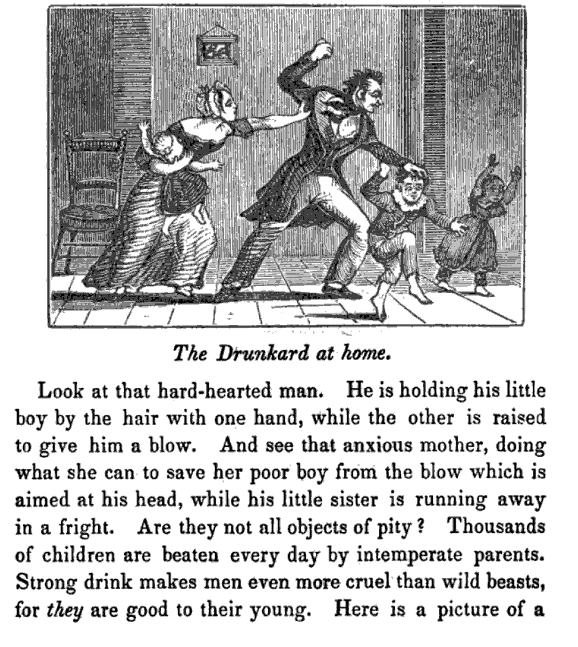 The Drunkard at Home, illustration from The Youth’s Temperance Lecturer.